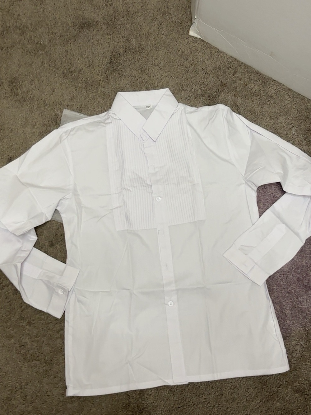 Boys White Dress Shirt Size 16Y Long Sleeve Pleated Front Tuxedo Style A5